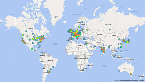 Heat map of PLA 3.0 customers worldwide