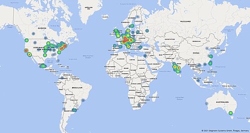 Heat map of PLA 3.0 customers worldwide