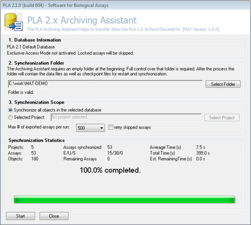 Archiving PLA 2.x assays